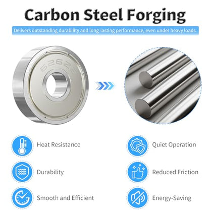 10 Pcs 626ZZ Ball Bearings, Carbon Steel, 6x19x6mm - size: 626ZZ 10Pcs