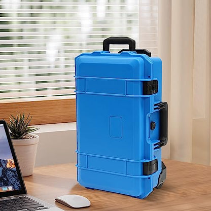 Portable Protective Camera Case, 22" Protective Roller Hard Camera Case with Wheels and Foams Camera Suitcase Waterproof Rolling Hard Case for Camera,Tools,Lens,Drone,Equipment (Blue) - color: Blue
