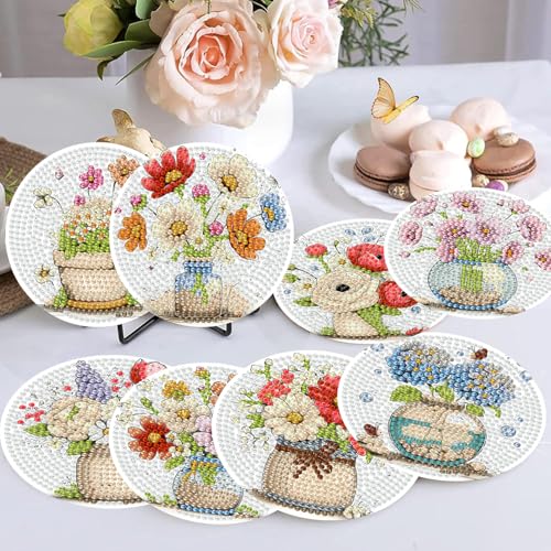 8 Pcs Flower Diamond Art Coasters Kit for Adults 4X4 Inch - color: Flower-2