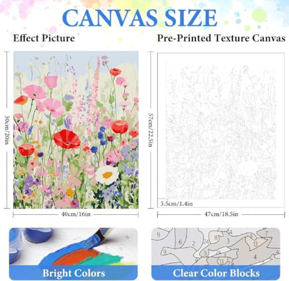 ZRIZQ Flowers Paint by Numbers Kit for Adults Beginner,Wildflowers, 16x20 - color: 16"X20"Rolled Canvas-Wildflowers