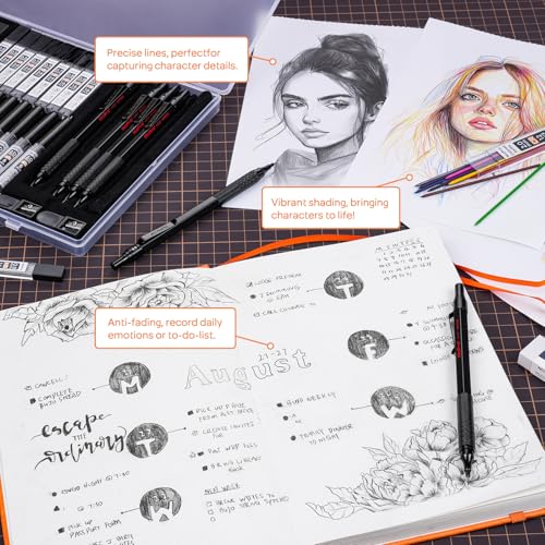 Nicpro 35PCS Metal Mechanical Pencil Set, Art Supplies with Case - color: Black