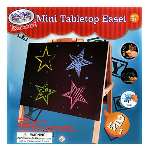 Matty's Toy Stop 2-in-1 Mini Wooden Tabletop Easel with Blackboard, Paper Clip & Accessories