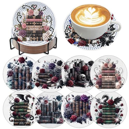 Ekuxom 8 Pcs Books Diamond Art Coasters Kit for Adults - color: Books-2