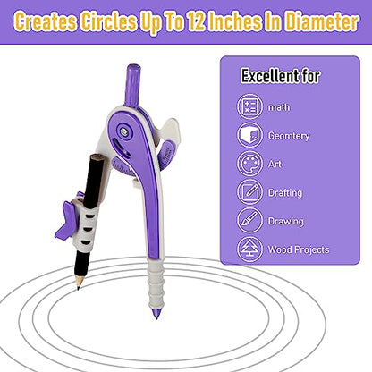 Eboot Student Geometry Math Set, Drawing Compass and 6 in, Purple - color: Purple