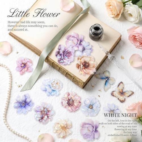 120Pcs Glitter Shiny Flower Stickers for Bullet Journaling Decoupage - color: Empty Flower Yang Flame