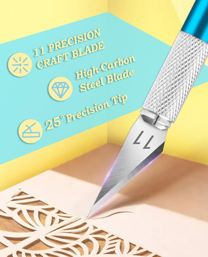 DIYSELF Precision Hobby Knife Set with 20#11 Blades, 6-Inch Metal Ruler - color: Blue-20blades