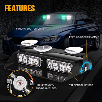 XRIDONSEN 2 in 1 Dash Strobe Lights 2×7.16 inch 16 LED Windshield Lights - color: Green/White