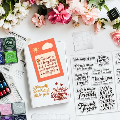 6 Pcs Greeting Words Clear Stamps for Card Making 20 Ink Pad - style: 29Pcs Greetings Blessings Stamps