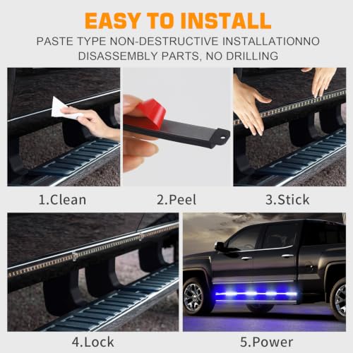 XRIDONSEN 2 Pack 70-Inch Running Board Lights 864 LED Strobe Light Strip - color: Blue/White