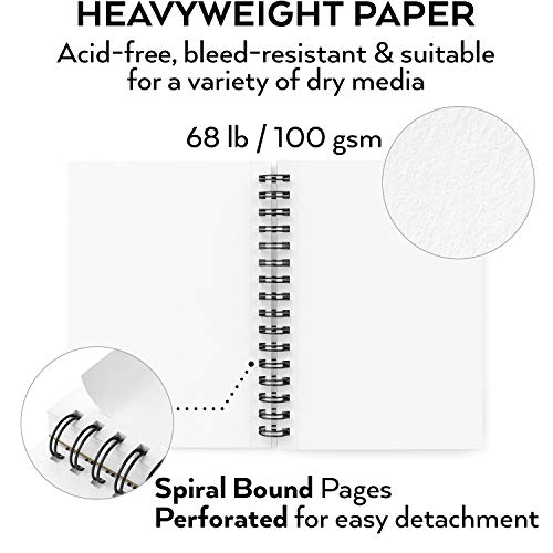 ARTEZA Sketchbook 5.5 x 8.5 Inches, 3 Pack, Spiral, 300 Sheets Total