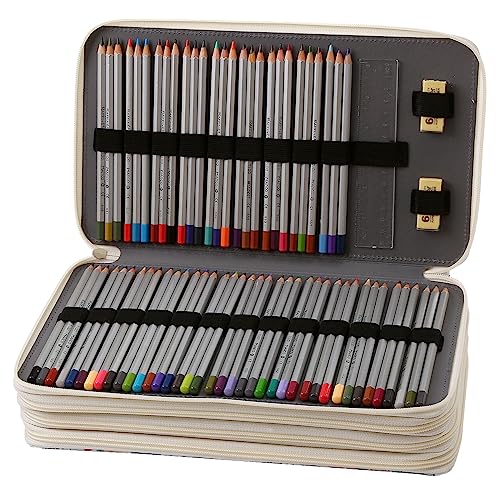 300 Slots Pencil Case 4-Layer Zipped Holder w/Handle - color: White + Flower, size: 300
