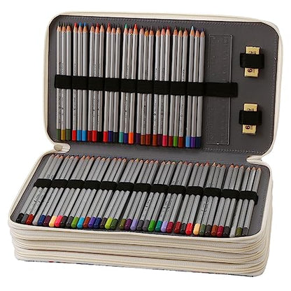 300 Slots Pencil Case 4-Layer Zipped Holder w/Handle - color: White + Flower, size: 300