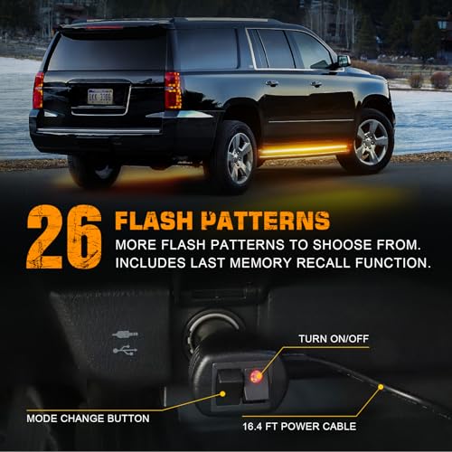 XRIDONSEN 2PCS 70 inch Running Board Emergency Lights Amber Strobe Lights - color: Amber