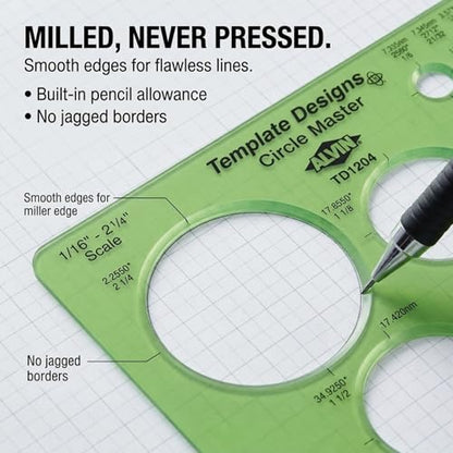 ALVIN, TD1204, Circle Master Template, Drawing and Drafting Tool for Artists, Architects, Design and Drafting, 7.25" x 8.25" x .030" - style: Combo Circle Master Template