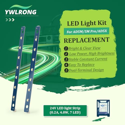 2Pack 24V LED Light Kit for Flashforge Adventurer 5M/5M Pro/AD5X LED Strip Bright Chamber Lighting Upgrade with 7 LED Beads for AD5M /AD5M Pro LED Light Board Replacement 3D Printer Accessories