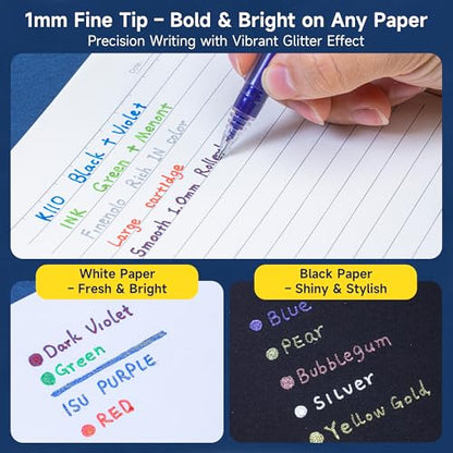 finenolo Glitter Gel Pens, Large Capacity Metallic Pens, 18 Colors Jumbo