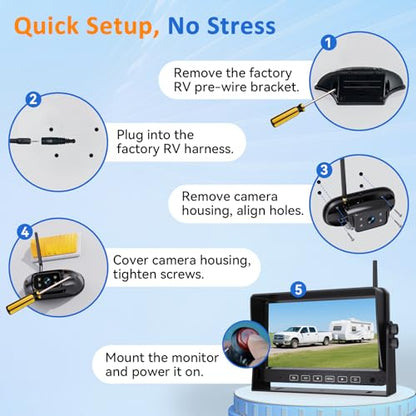 HD 1080P RV Backup Camera Wireless Easy Install: Plug-Play 7'' DVR Monitor - size: 7"+RV Camera for Furrion