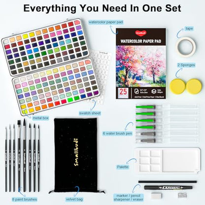 Smallbudi All in One Watercolor Paint Set 168 Colors with Portable Box