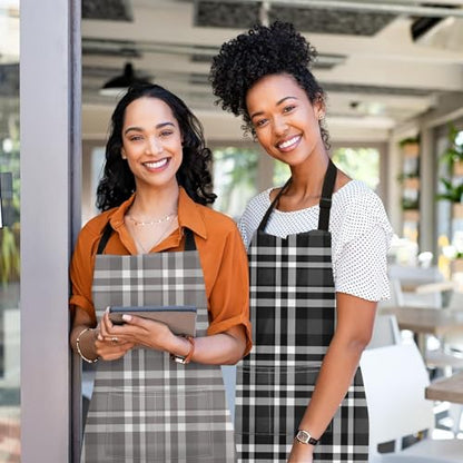 Britimes Apron with Pockets, 32x28 inch, 2 Pack, Plaid - color: Black Gray