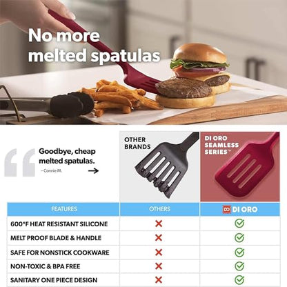 DI ORO Silicone Turner Spatula Set - 600F Heat Resistant, 4-Pc Red - color: Red
