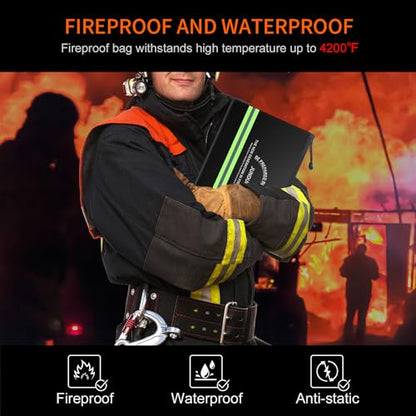 JUNDUN Fireproof Money Bag, 10.6"x6.7" Waterproof and Fireproof - color: Black, size: Small
