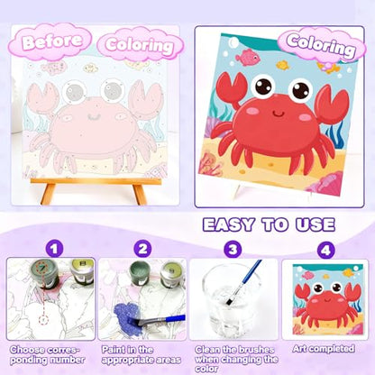 Gemozaic 4 Pack Paint by Numbers Kit for Kids Age 4-12 with Frame and Easel - color: BKH2026-BKH2029