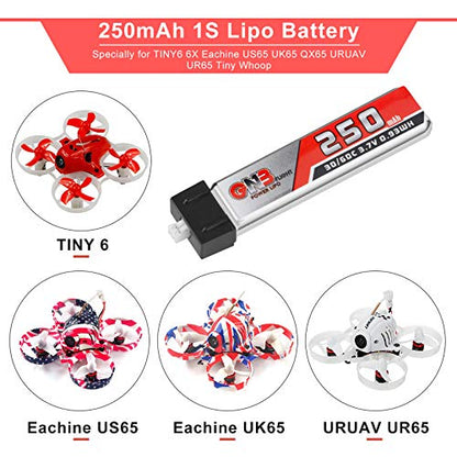 1S 3.7V 250mAh 30C LiPo Battery 4Pack Micro JST 1.25 for Tiny Whoop Drone