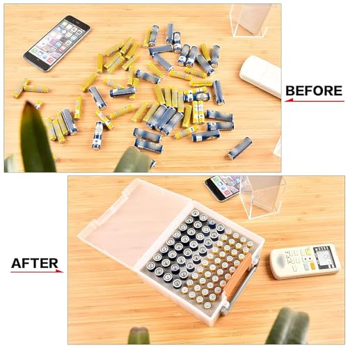 FULLCASE Battery Organizer Storage Case with Tester for AA AAA Batteries - color: Clear