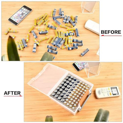 FULLCASE Battery Organizer Storage Case with Tester for AA AAA Batteries - color: Clear