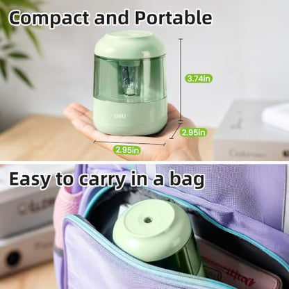 deli Electric Pencil Sharpener, Battery Operated, 6.5–8mm for Classroom - color: Green