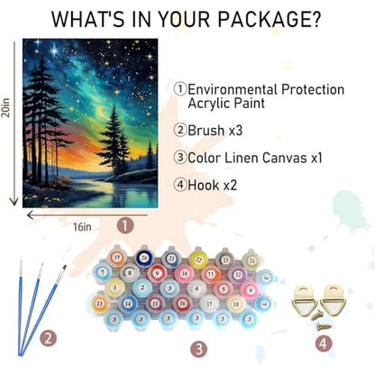 Starry Sky Paint by Numbers for Adults, Landscape Paint by Number on Canvas - color: MT12308