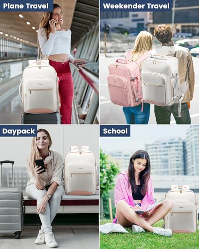 LOVEVOOK 40L Travel Backpack with Waist Strap,Flight Approved Carry on Backpack,Waterproof Personal Item Travel Bag,TSA Carry on Luggage Suitcase Travel Essentials,Gifts for Women & Men,fit 17" Laptop - color: A-light Gray-pink, size: Large-40L-4Pcs(Waist