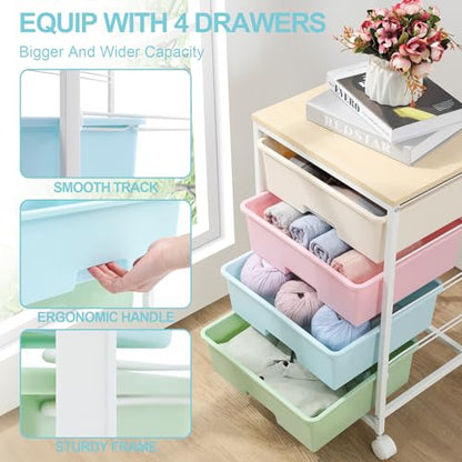 Utility Cart with 4 Drawers, Rolling Storage Cart with Drawers, Rainbow - color: Rainbow, size: 4 Drawers