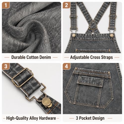 Denim Apron, Waist Apron with Pockets and Adjustable Long Ties - color: Black, size: Large