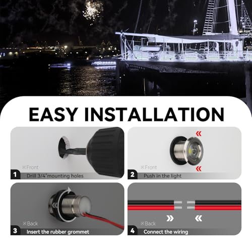 4-Pack IP68 LED Boat Interior Courtesy Lights Dia 1 Inch, White - color: WHITE