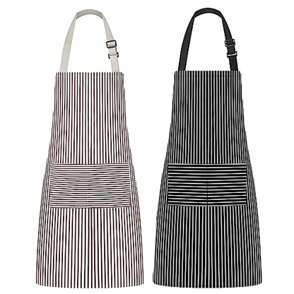 Syntus Apron for Men Women, Adjustable Cooking Kitchen Apron with 2 Pockets - color: Stripe Black Brown Pin, style: 2 Polyester