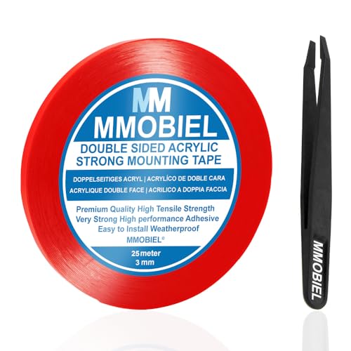 MMOBIEL Clear Double Sided Acrylic Tape 3mm 25m (82ft) Removable Mounting Adhesive Strip with Red Liner – Weatherproof, Ultra Strong for Phone, Wall, Auto, DIY Repair - size: 3 mm