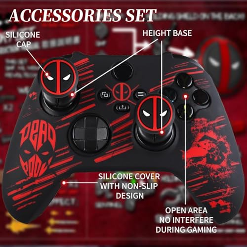 Silicone Skin Cover Sticker x 1 & Extender Grips x 2 for Xbox Series/One Controller Deapool