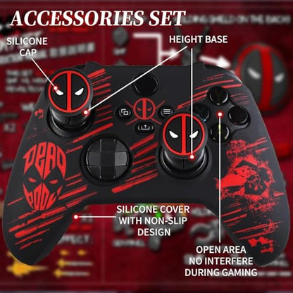 Silicone Skin Cover Sticker x 1 & Extender Grips x 2 for Xbox Series/One Controller Deapool