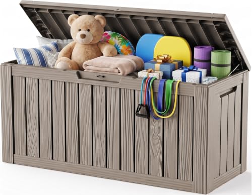 Outdoor Storage Box,140 Gallon Waterproof Resin Deck Box with Support Rod - color: Grey, size: 140 Gallon