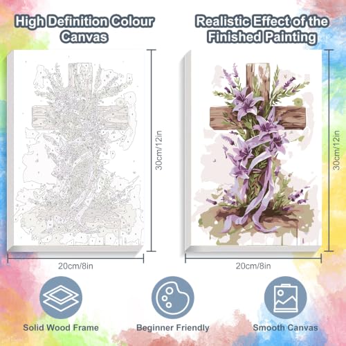 Kalonyth Cross Framed Paint by Numbers Kit for Adults Beginner 8x12 inch - color: Frame-OP-US12