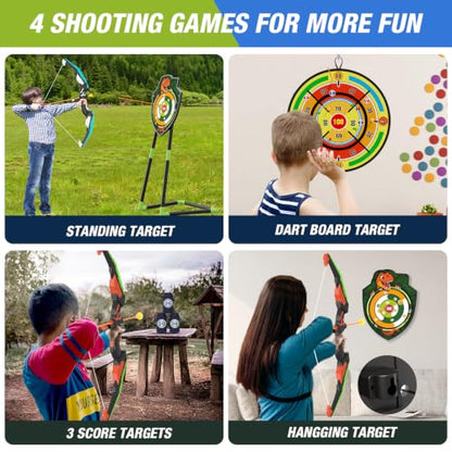 HYES 2 Pack Kids Bow and Arrow with 29" Large Dart Board & Dinosaur Target - size: 2 pack-dartboard target