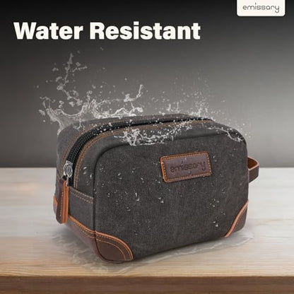 emissary Men's Canvas Travel Toiletry Bag, Leather Dopp Kit - Gray - color: Gray