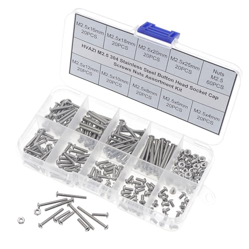 240PCS M2.5 304 Stainless Steel Button Head Socket Cap Screw Nut Kit - size: M2.5