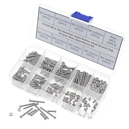 240PCS M2.5 304 Stainless Steel Button Head Socket Cap Screw Nut Kit - size: M2.5