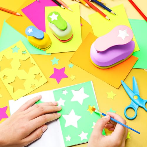 CHENGU 3 Pack Star Hole Punch 2"/1"/0.6", Random Color - color: Random Color, style: Star