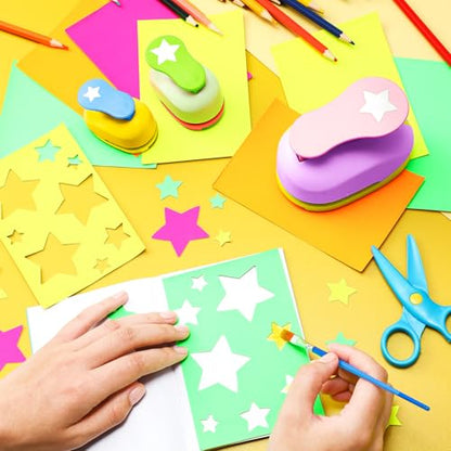 CHENGU 3 Pack Star Hole Punch 2"/1"/0.6", Random Color - color: Random Color, style: Star