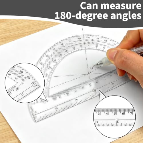 3 Packs Plastic 12 Inch Ruler-6 Inch Clear Protractor Drawing Compasses Set, Student Geometry Math Transparent Measuring Tools for Home School Classroom Office Supplies