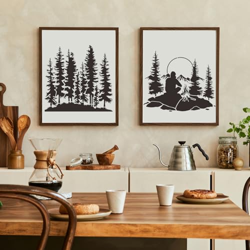 Mountain Tree Stencils for Painting Forest Animal Stencils for Wood Burning - style: Mountain