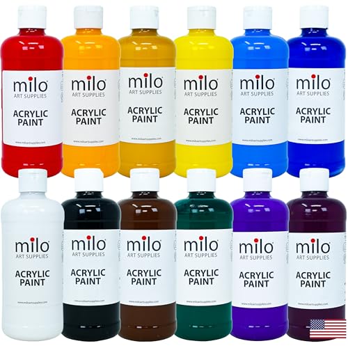 milo Acrylic Paint Set, 12 Primary Colors, 16 oz Bottles, Semi-Gloss - style: Primary Set 12 x 16 oz